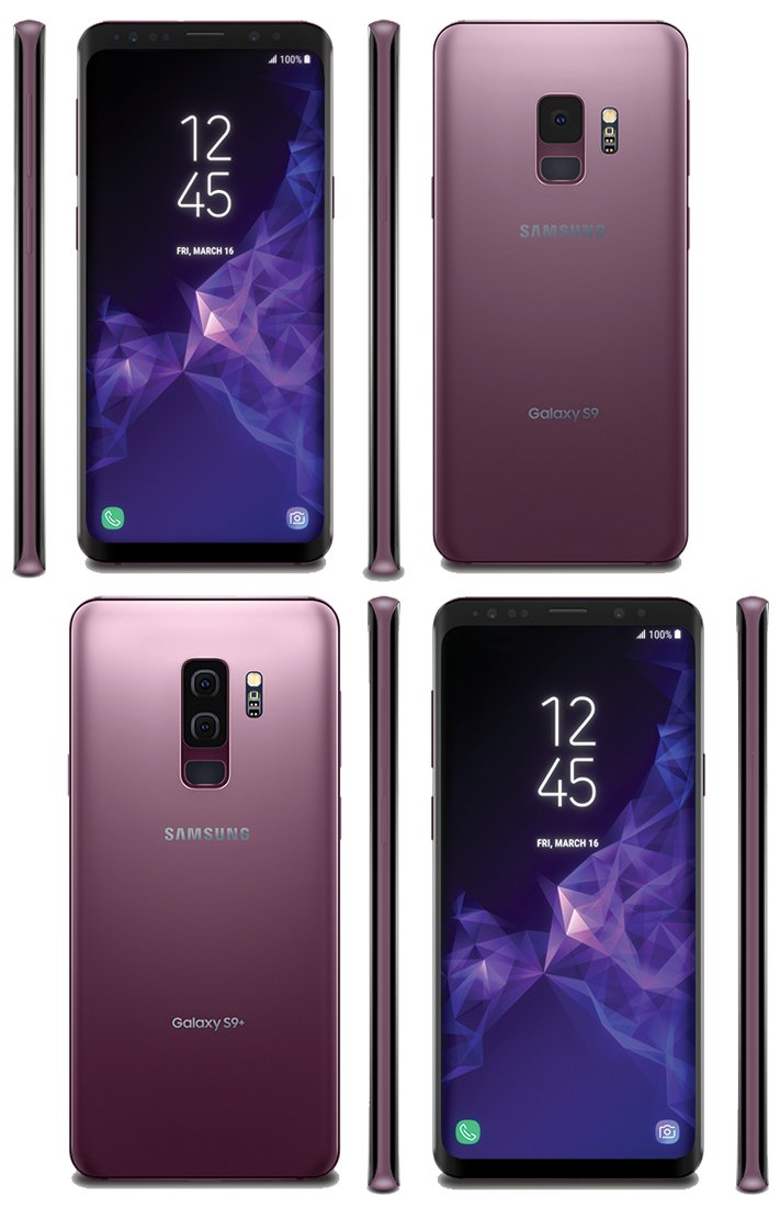 Пресс-фото фиолетового Samsung Galaxy S9 и S9+ и список расцветок