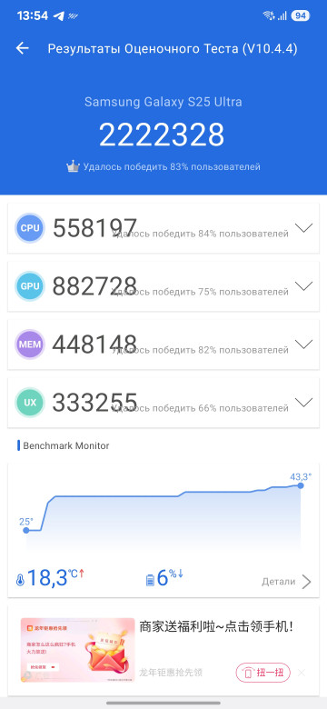 Samsung Galaxy S25 Ultra  : CPU-   50%