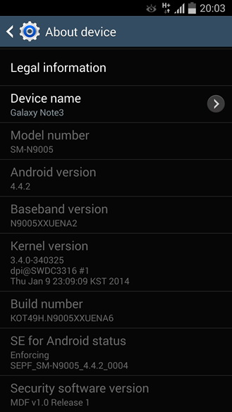    Android 4.4.2 KK  Samsung Galaxy Note 3