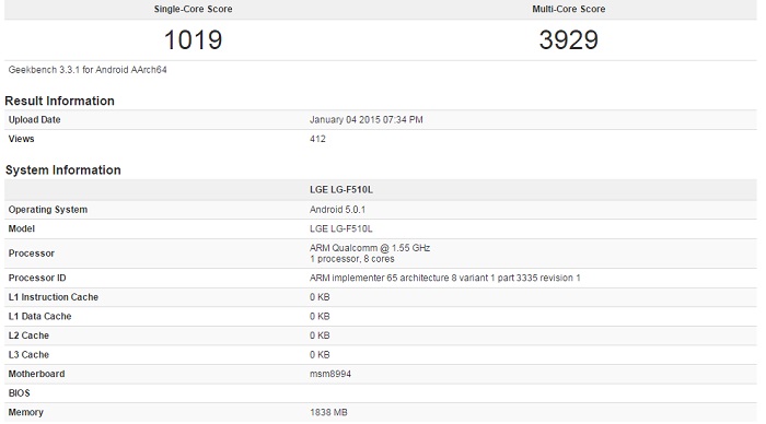 LG F510L    Snapdragon 810   GeekBench