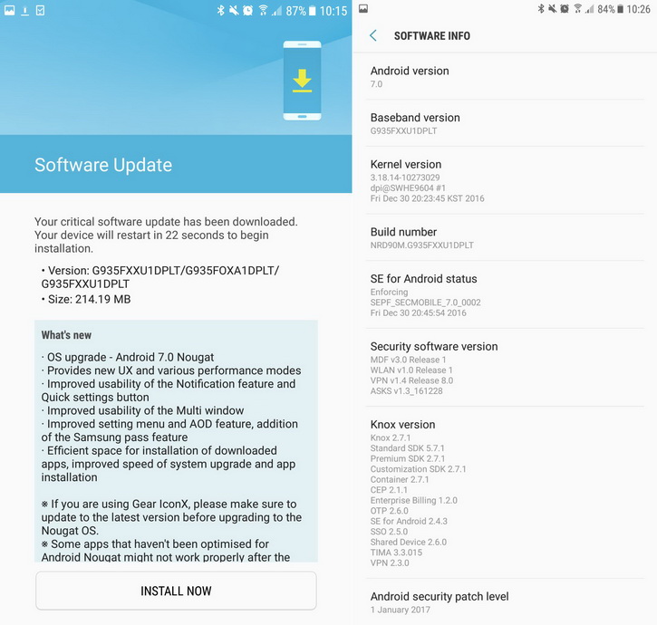 Samsung Galaxy S7 и S7 edge получают финальную Android 7.0 Nougat