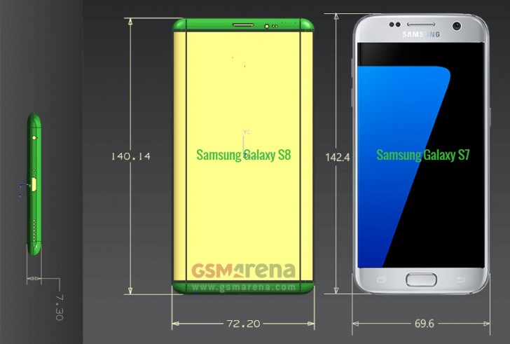 Габариты Samsung Galaxy S8 и S8 Plus на схематических рендерах