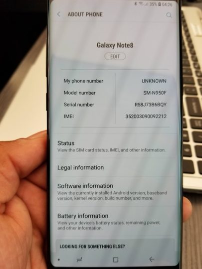 Samsung Galaxy Note 8  Android Oreo,   