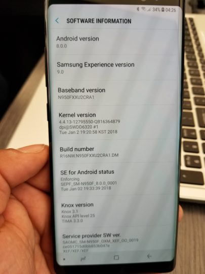 Samsung Galaxy Note 8  Android Oreo,   