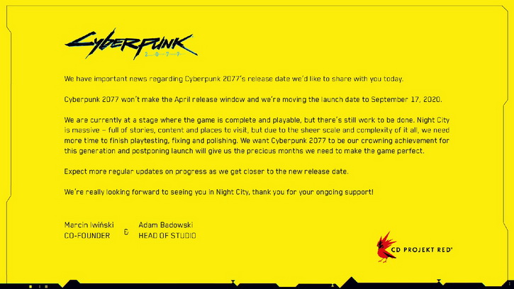 Релиз Cyberpunk 2077 в апреле не состоится