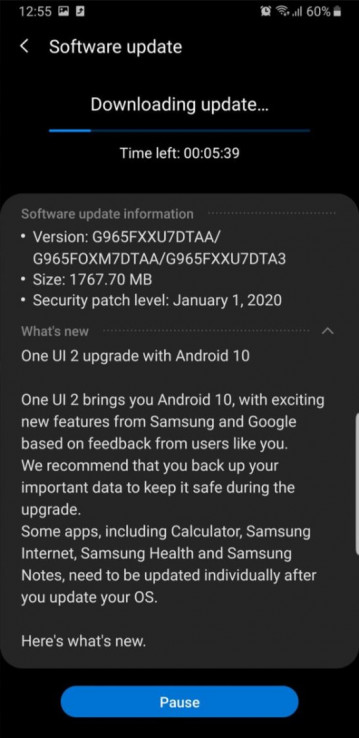 Samsung Galaxy S9   Android 10  One UI 2.0