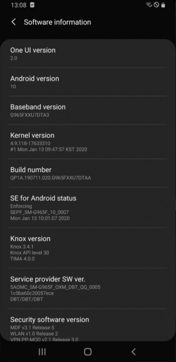 Samsung Galaxy S9   Android 10  One UI 2.0