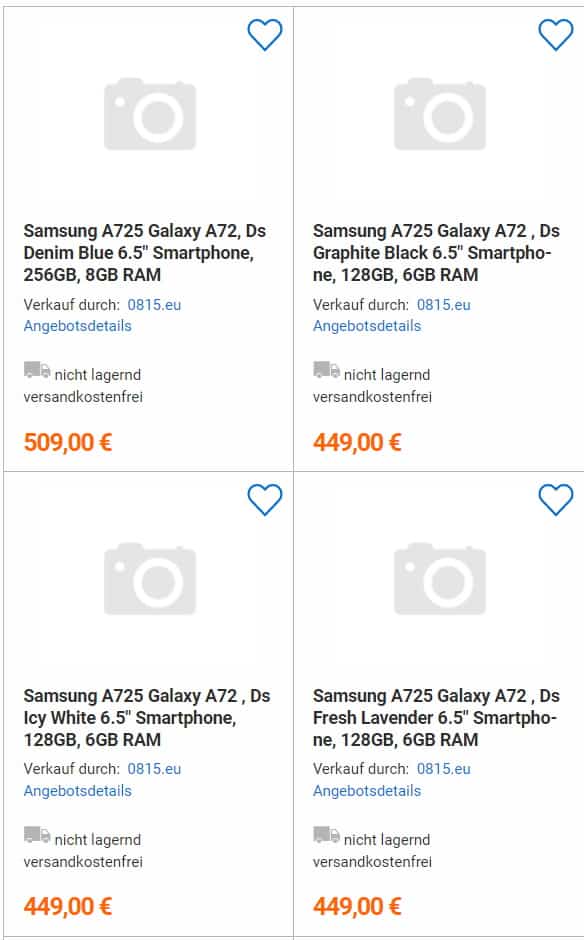 Европейские цены Samsung Galaxy A52 и Galaxy A72