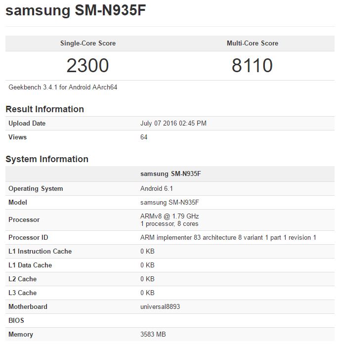 Note 7 Geekbench title=