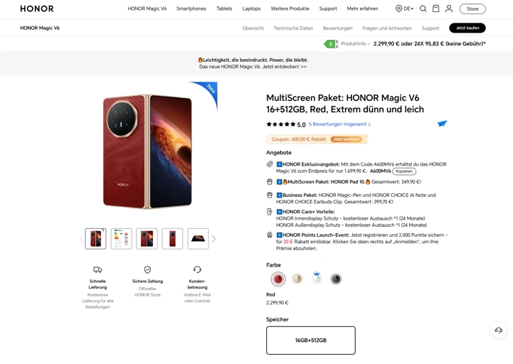 Магия цифр: Honor объявила цены Magic V6 для Европы