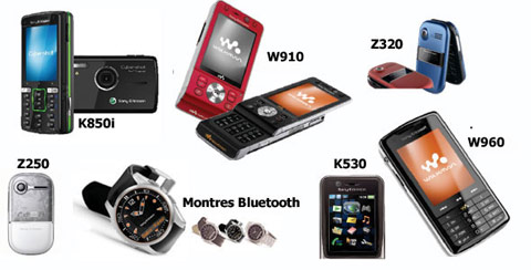 Sony Ericsson K850i, W910, W960, K530, z320, z250 и Bluetooth-часы