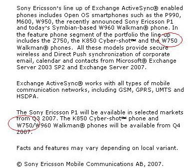   Sony Ericsson W750  -  Activesync