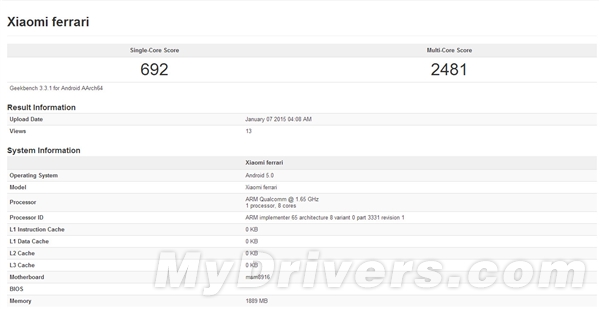 Xiaomi Ferrari:       Geekbench