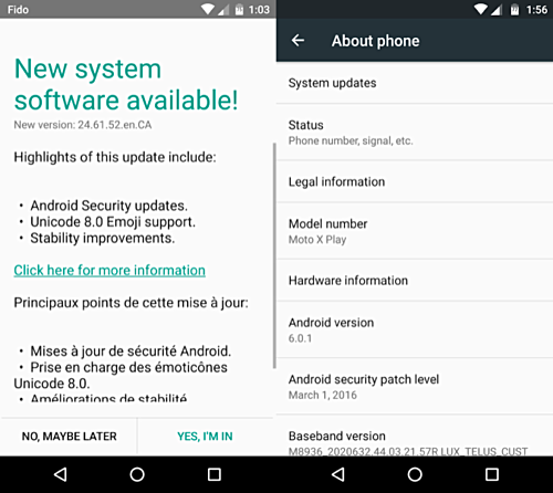 Motorola Moto X Play  Android 6.0.1 Marshmallow