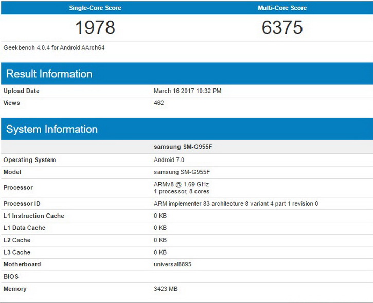 Samsung Galaxy S8+  Exynos 8895  Geekbench: Snapdragon 835 