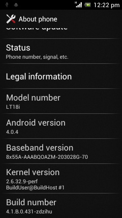 Sony Ericsson Xperia 2011   Android 4.0.4