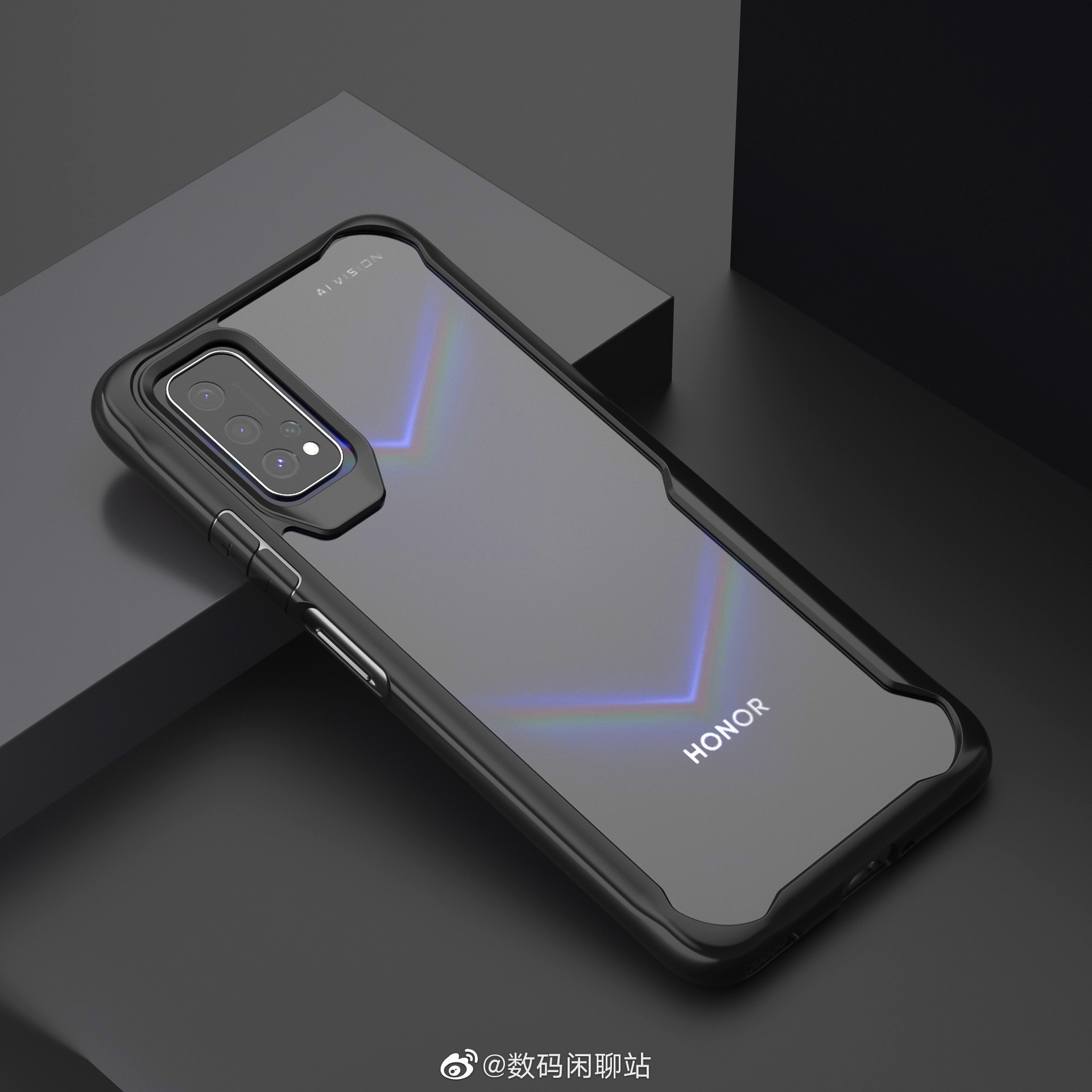 Honor V30 с тройной прямоугольной камерой на фото в чехле