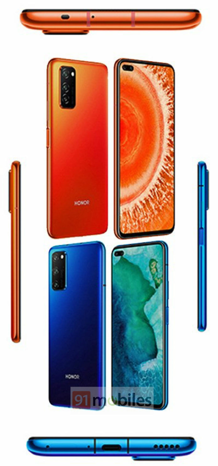 Honor V30 в двух цветах на пресс-рендерах со всех сторон