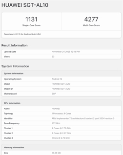 Huawei Kirin 9030 из старших Mate 80 уже показал мощь в бенчмарке