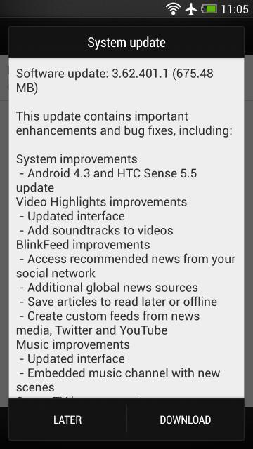  HTC One  Android 4.3 c Sense 5.5