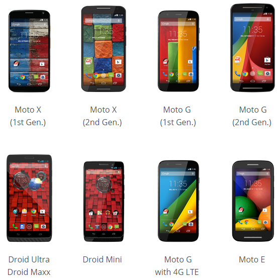 Motorola      Lollipop  Moto X, G  E