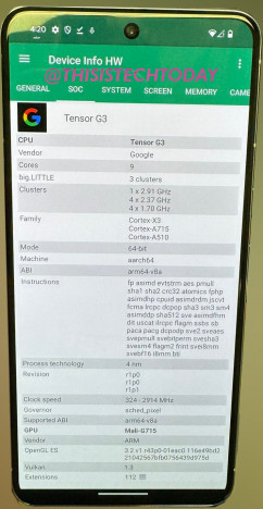  Pixel 8 Pro    Google Tensor G3   