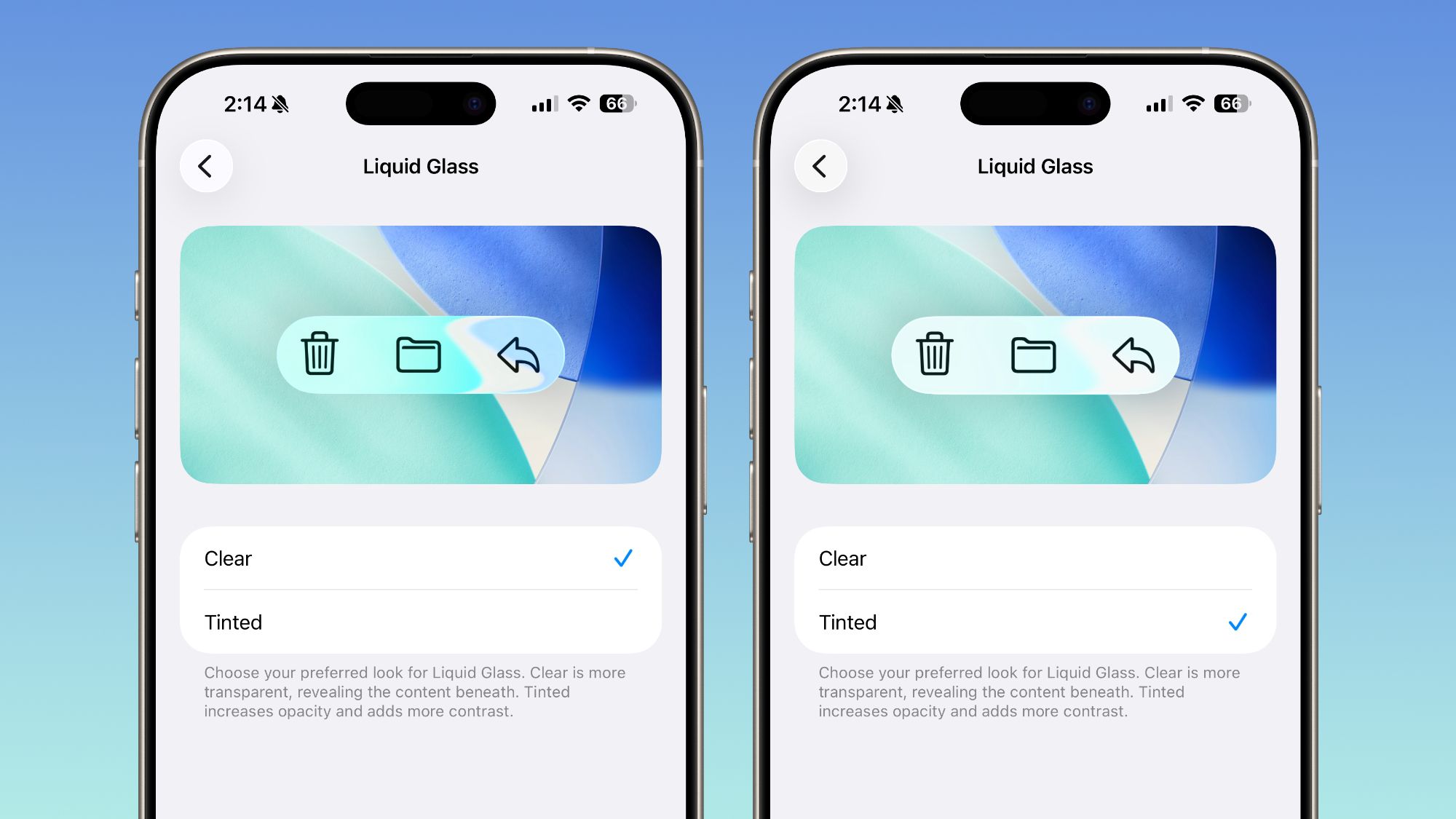 В iOS 26.1 появилась возможность приглушения жидкого стекла