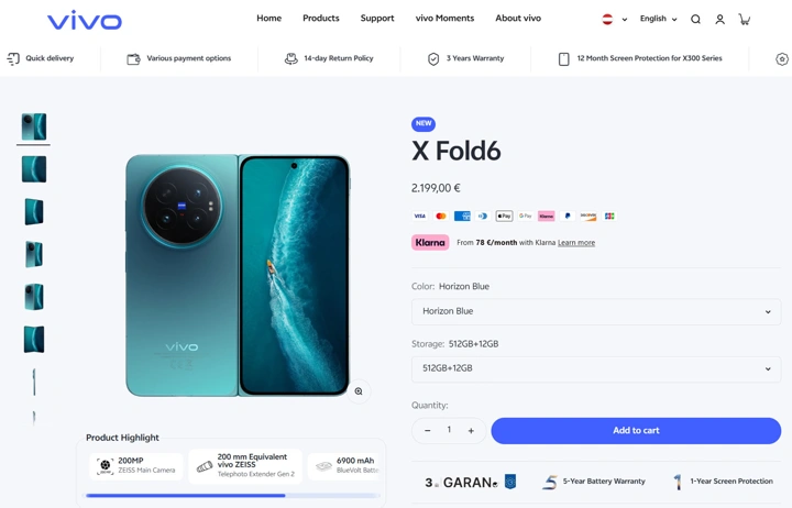 Vivo X Fold 6 представлен глобально: цена выше, батарея меньше