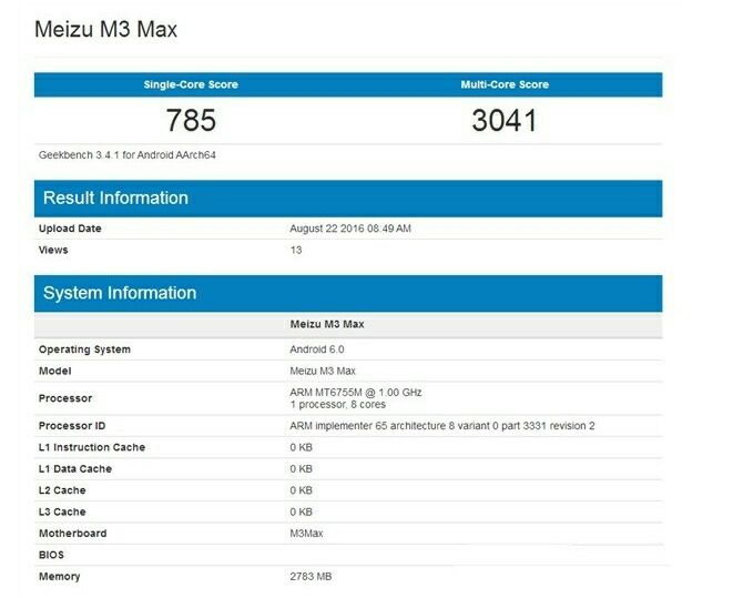 Meizu M3E Max   Geekbench: -!