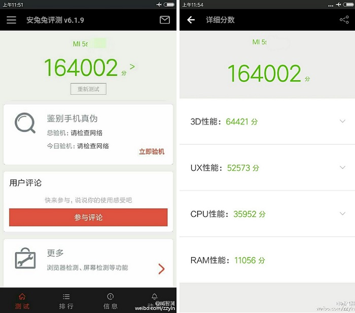 Xiaomi  Mi5S  Snapdragon 821    AnTuTu