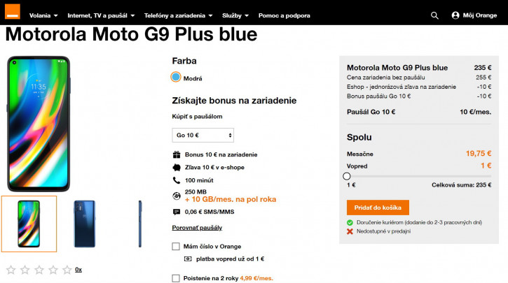 Motorola Moto G9 Plus показал характеристику и цену в Словакии