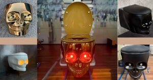 В Теплом Стане продают подвесной унитаз в форме черепа с подсветкой