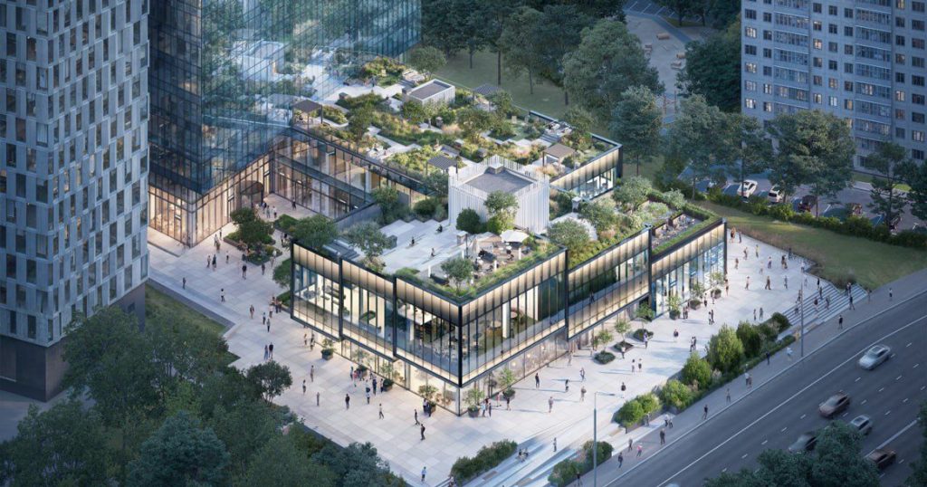 У метро «Полежаевская» построят стекляшку с ресторанами и зонами отдыха на крыше