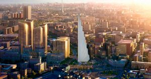 На выставке «АРХ Москва» представили новый проект доминанты на «Белорусской» — небоскреба-веера