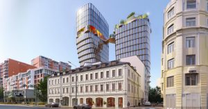 Появился проект ЖК с парящим мостом и приватным парком на Новослободской улице
