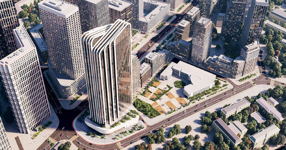 Бизнес-центр «Звенигородская»: стилобат с ресторанами и 22 лифта