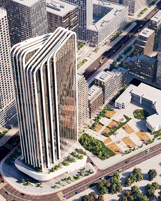 Бизнес-центр «Звенигородская»: стилобат с ресторанами и 22 лифта