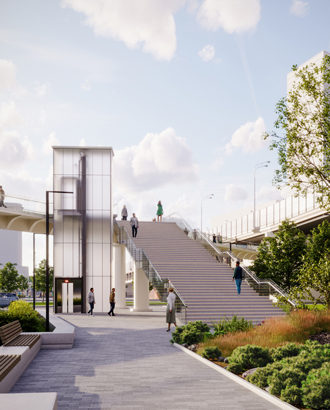 Под ТТК возле «Сити» началось строительство пешеходного моста к набережной Тараса Шевченко