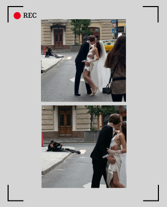 На Неглинной самокатчики сорвали свадебную фотосессию, эффектно упав в кадре