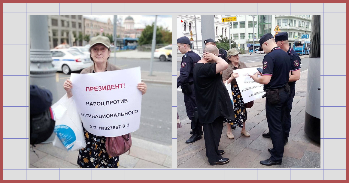 На Старой площади задержали члена ВООПИК Шамину за пикет против вывода памятников из-под охраны