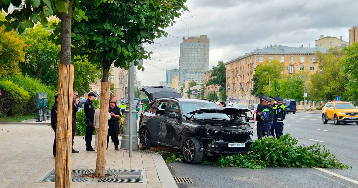BMW вылетела на тротуар и врезалась в дерево на Ленинском проспекте у РАН — водитель погиб