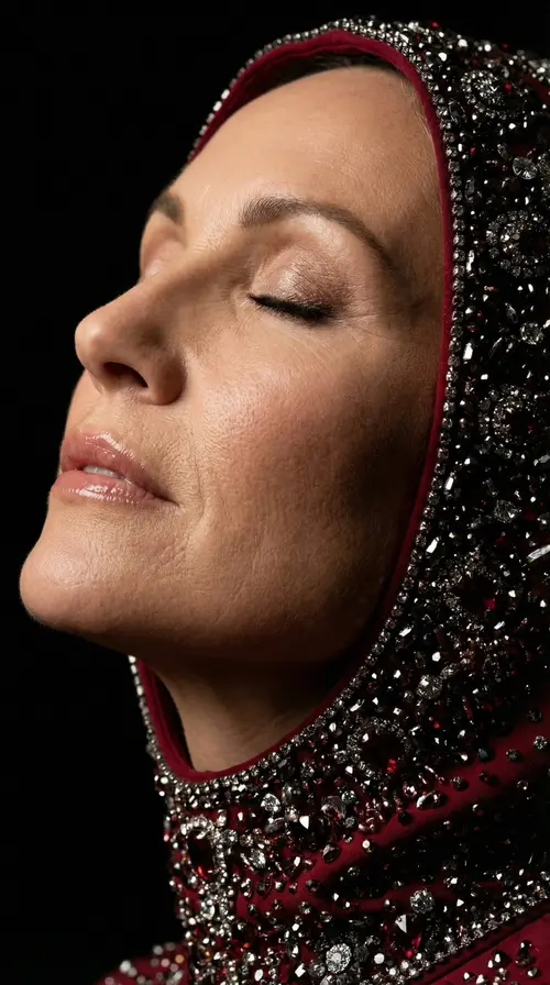 extreme close-up cinematic beauty portrait of a woman in profile with…