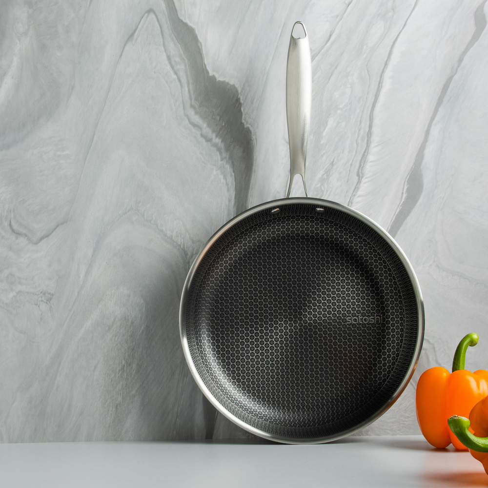 SATOSHI Савона Сковорода Triply 3-х слойная 28х5,3см, нерж.сталь 18/10, антиприг.покр. "соты", инд - #12