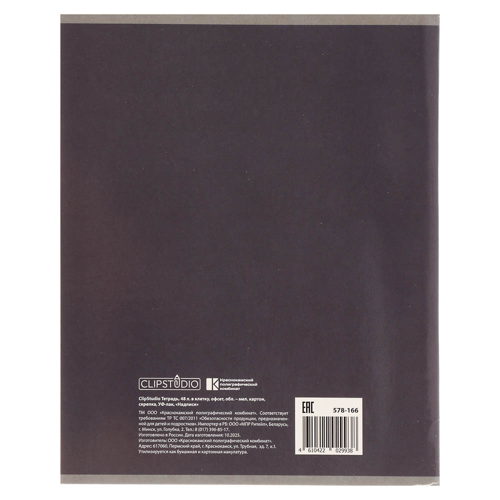 ClipStudio Тетрадь 48л. в клетку, офсет, обл. мел.картон, скрепка, УФ-лак, "Надписи" 4 диз. - #5