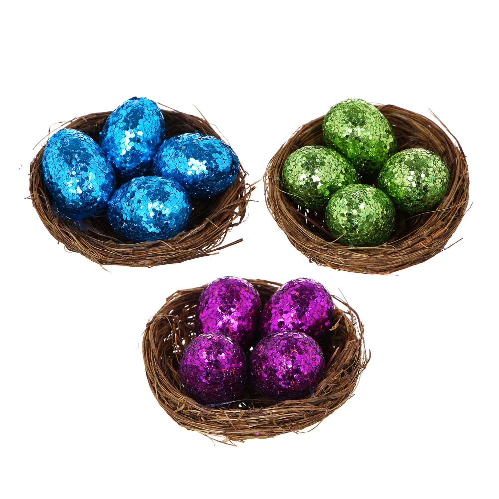 Декор "Пасхальный" в виде яиц в корзинке, набор 3 шт, 6,5-7 см - #2