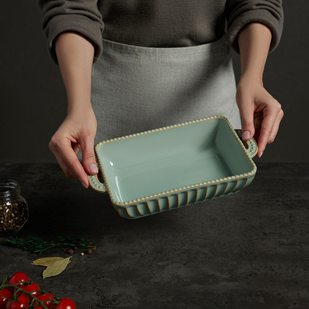 BY COLLECTION Форма для запекания и сервировки прямоугол.с ручками, керамика, 26,5х15х5,5см, зел. - #12