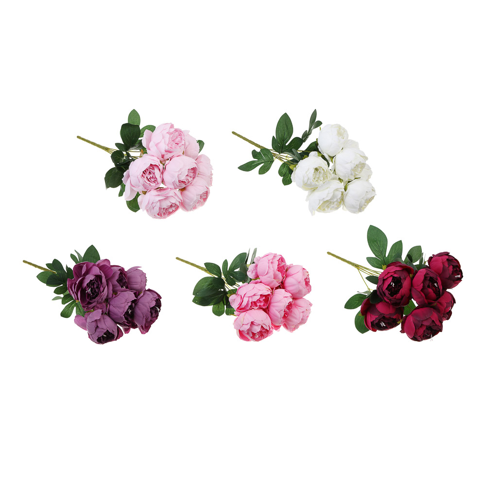 LADECOR Цветок искусственный, пион, букет 7 цветков, 41 см, пластик, ткань, проволока, 5 цветов - #1