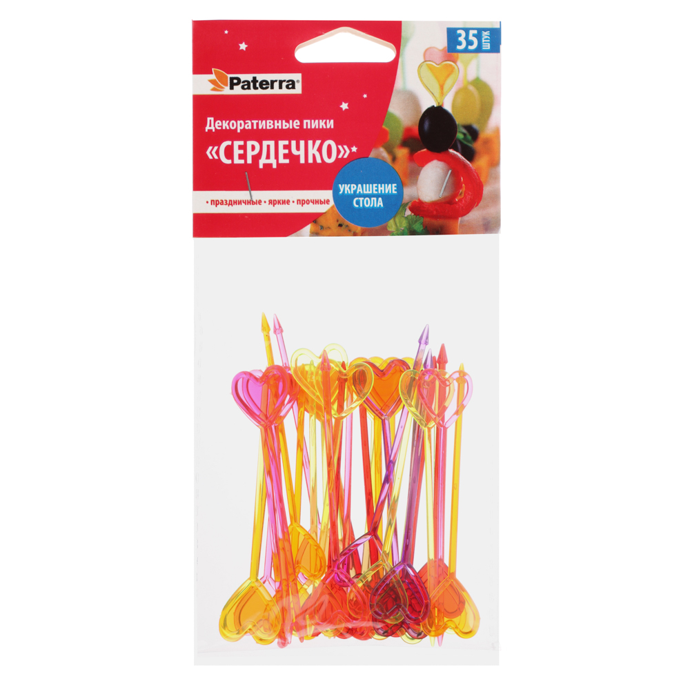 PATERRA Пики декоративные 35шт, цветные, "Сердечко", 401-764 - #1