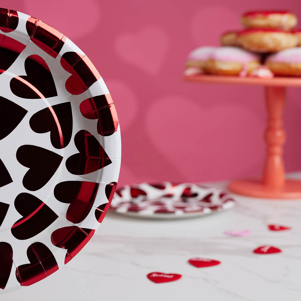 Набор тарелок бумажных, с фольгированным слоем, с сердечками, 2 цвета, красный, розовый, 20 см, 6 шт - #8