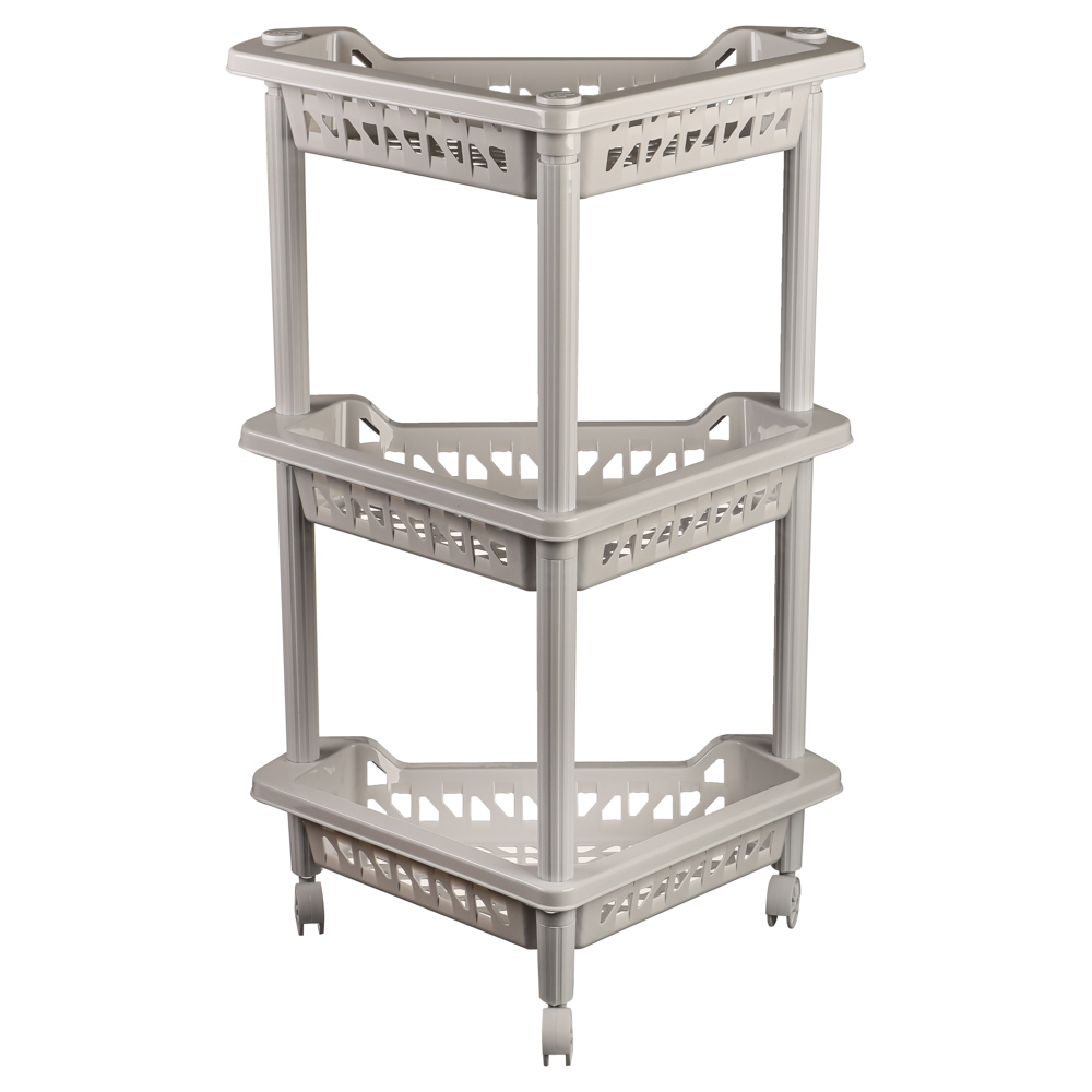 Этажерка на колесиках угловая, 3 полки, пластик, 54x27x61см, св-сер. - #2